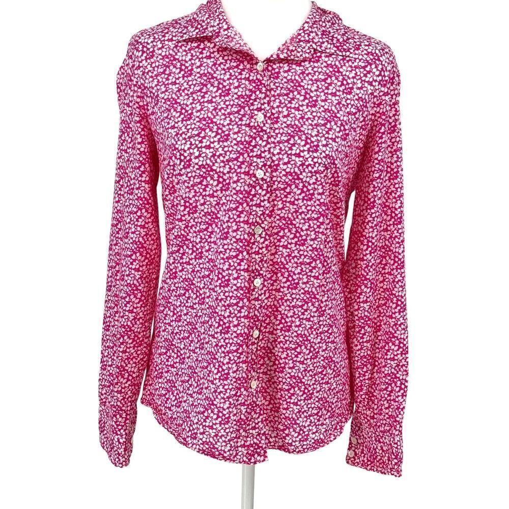 J.Crew Perfect Shirt Women Sz 4 Pink White Floral Button Down Long Sleeve Cotton